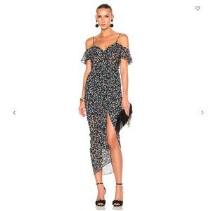 Veronica Beard Floral Off-Shoulder Dress - Black and Blue